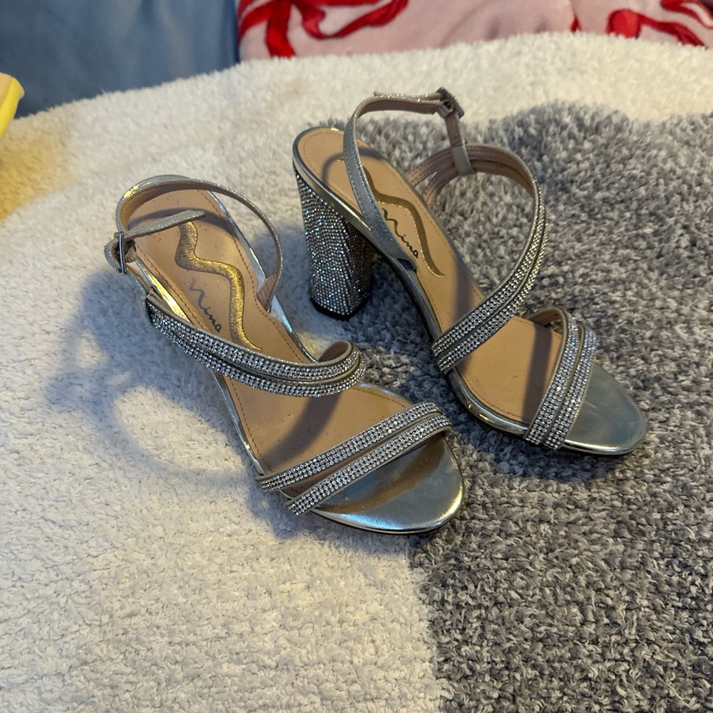 silver sparkly heels